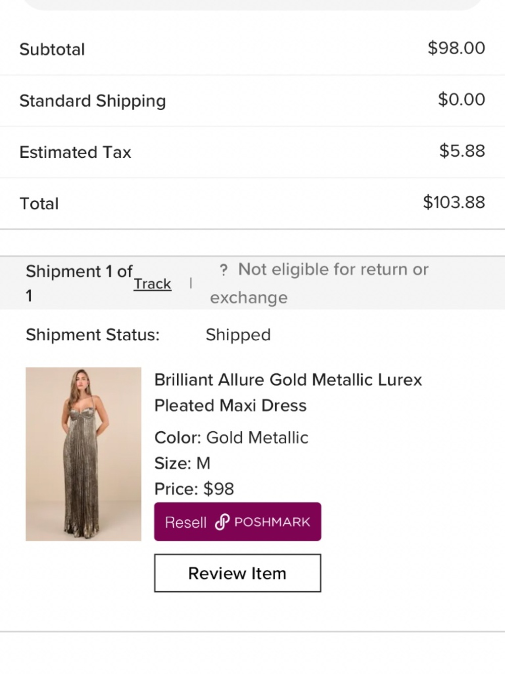 NWT Lulu’s gold metallic pleated dress gown M - Picture 5 of 5